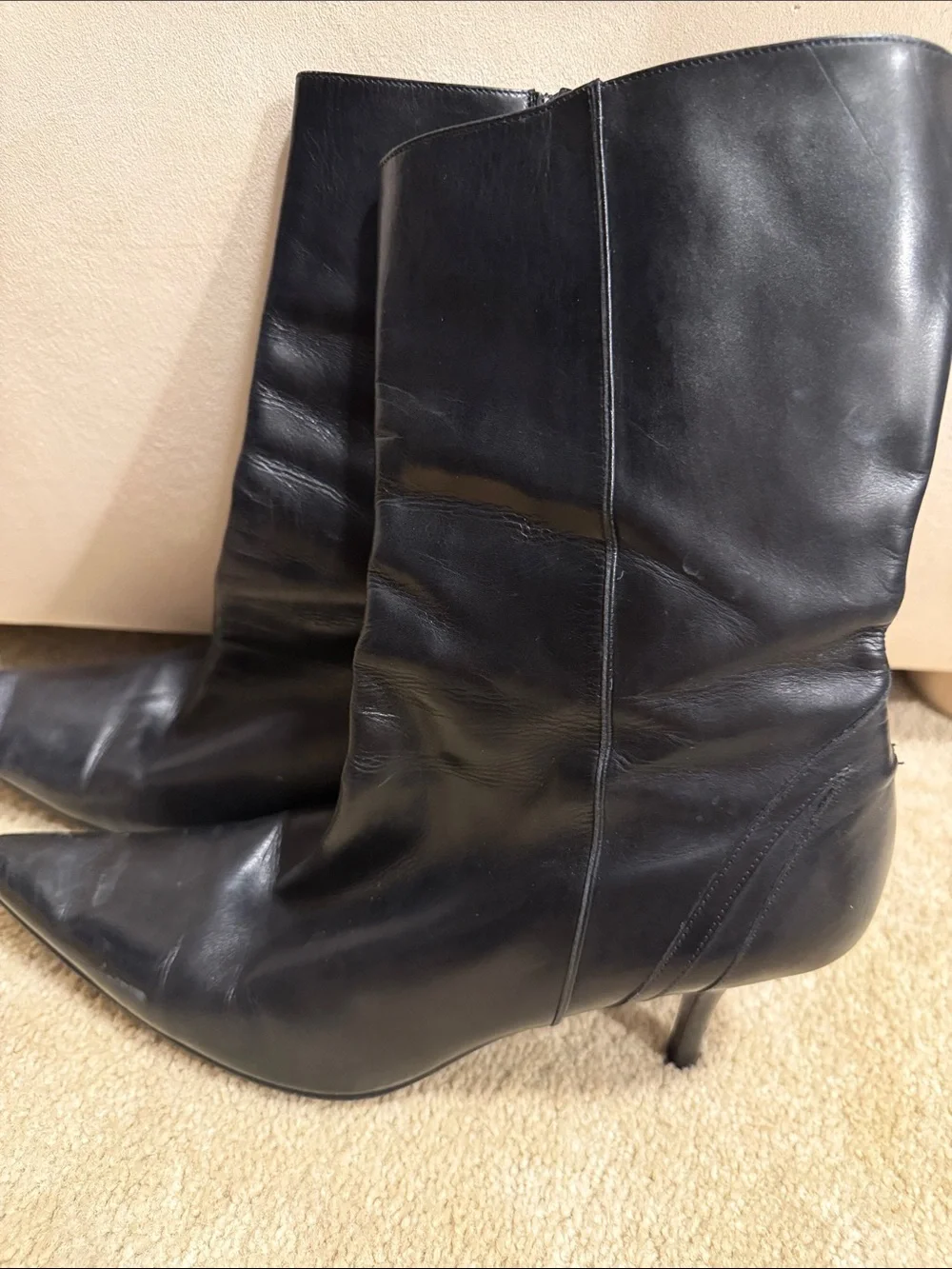 Cole Haan Black Leather Mid-Calf Heel Boots - Picture 2 of 7
